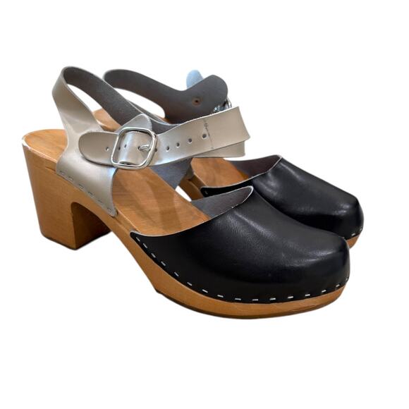 Authentic Swedish Leather Wooden Base Clogs - Picture 2 of 9